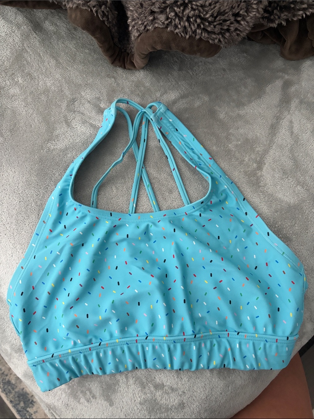 Target Blue High-Neck Swim Top with Multicolor Confetti